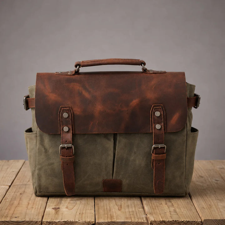 Gabriel Waxed Canvas Briefcase - Color:Green