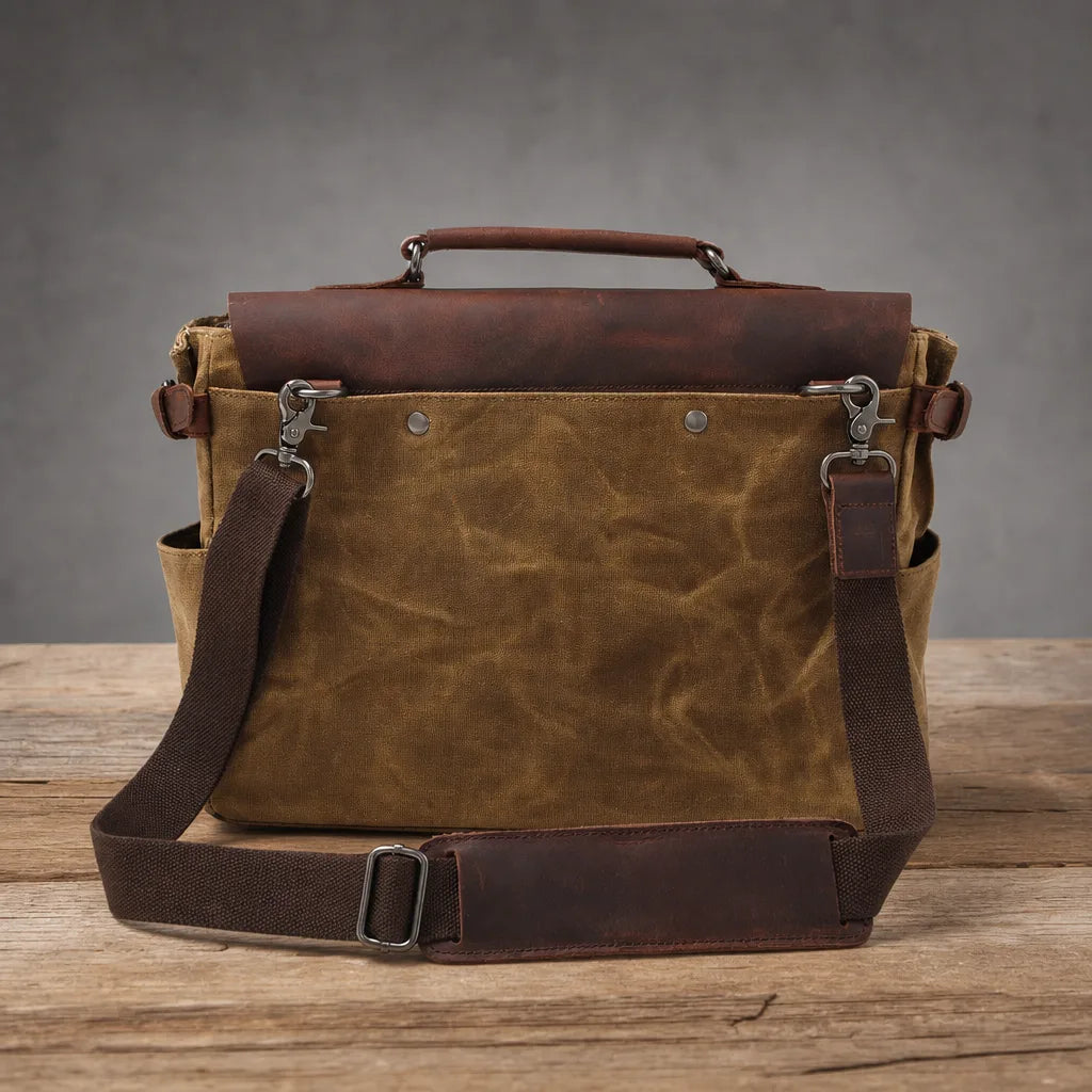 Men's Beige Gabriel Waxed Canvas Briefcase