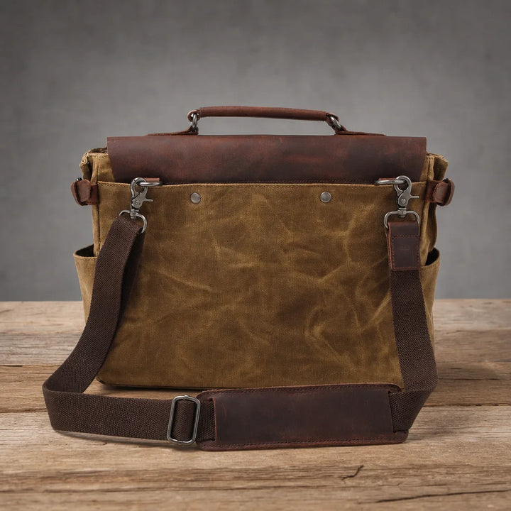 Men's Beige Gabriel Waxed Canvas Briefcase
