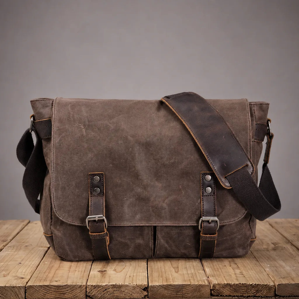 Halifax Canvas Messenger Bag - Color:Brown