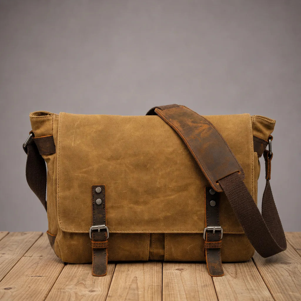 Halifax Canvas Messenger Bag - Color:Khaki