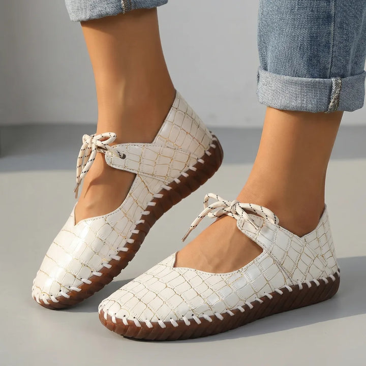 White Jessup Stitched Round-Toe Flats 2