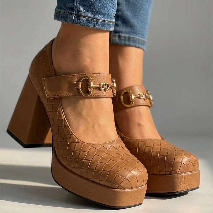 Katalina Mary Jane Heels - Color:Khaki;Size:35