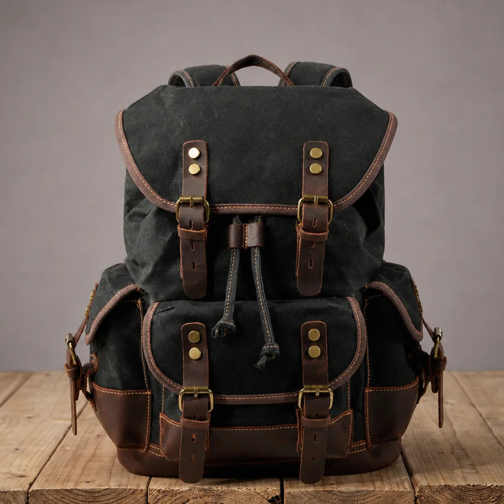 Leon Canvas Hiking Backpack - Color:Black
