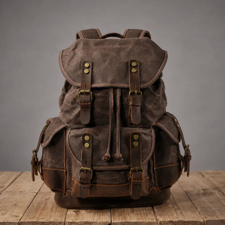 Leon Canvas Hiking Backpack - Color:Brown