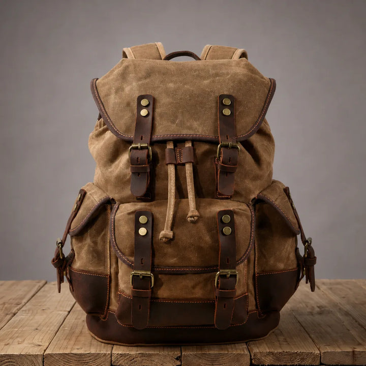 Leon Canvas Hiking Backpack - Color:Khaki