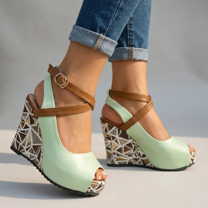 Mayla Wedge Sandals - Color:Green;Size:35