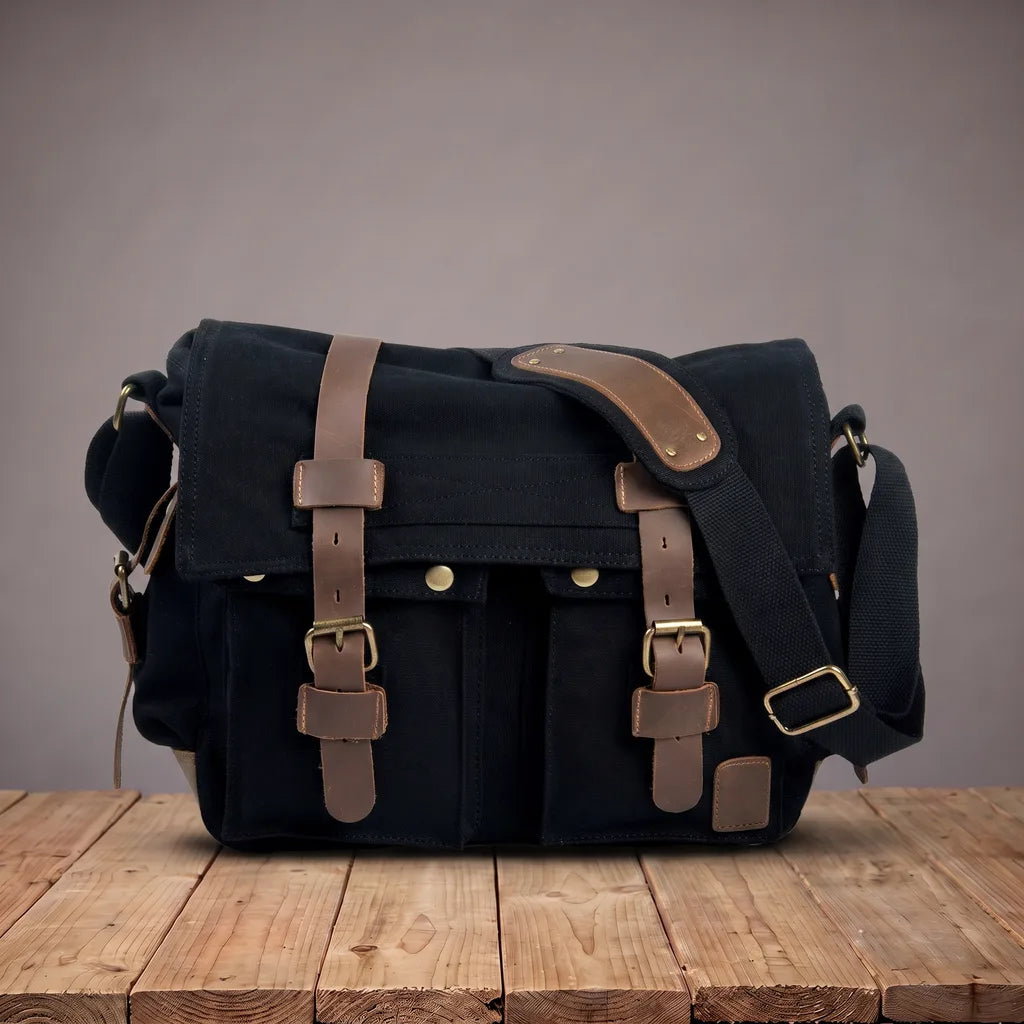 Middleton Canvas Messenger Bag - Color:Black