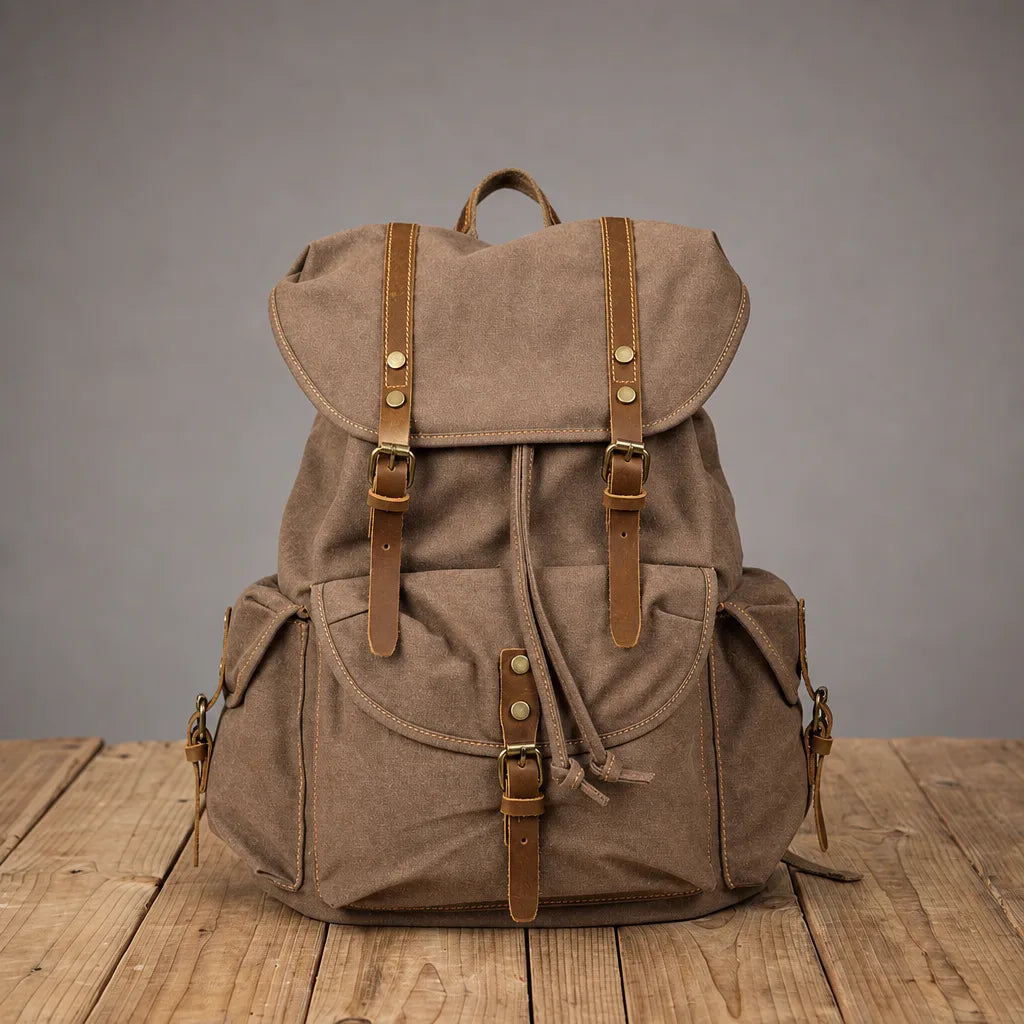 Nora Large Canvas Backpack - Color:Brown