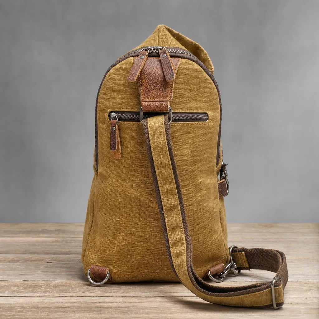 Men's Beige Paxton Canvas Sling Backpack