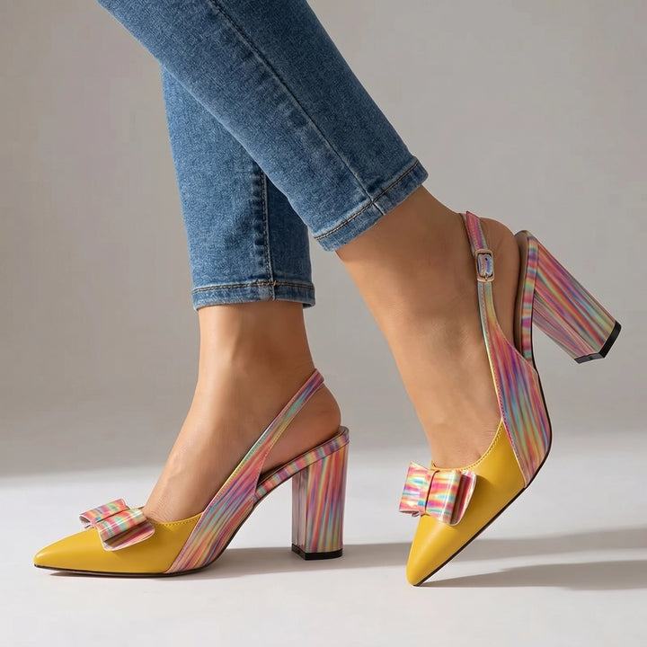 Sienna Miller Block Heels - Color:Lemon Yellow;Size:36