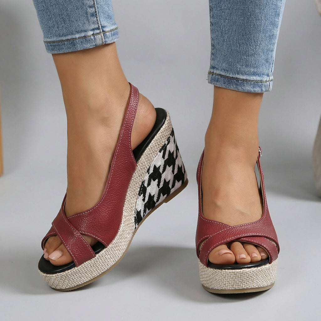 Sienna Miller Peep-Toe Wedges - Color:Red;Size:35