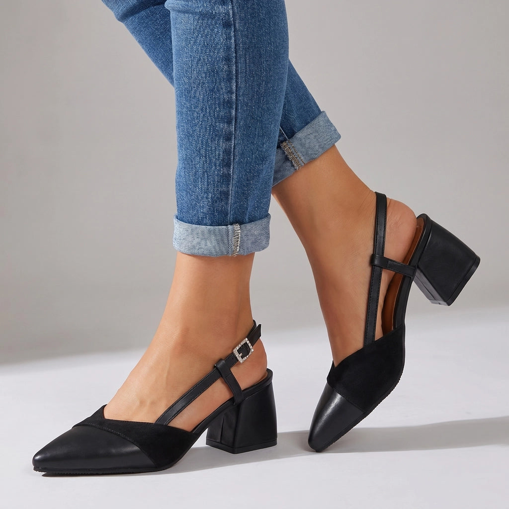 Sienna Pointed Slingback Heels - Color:Black;Size:35