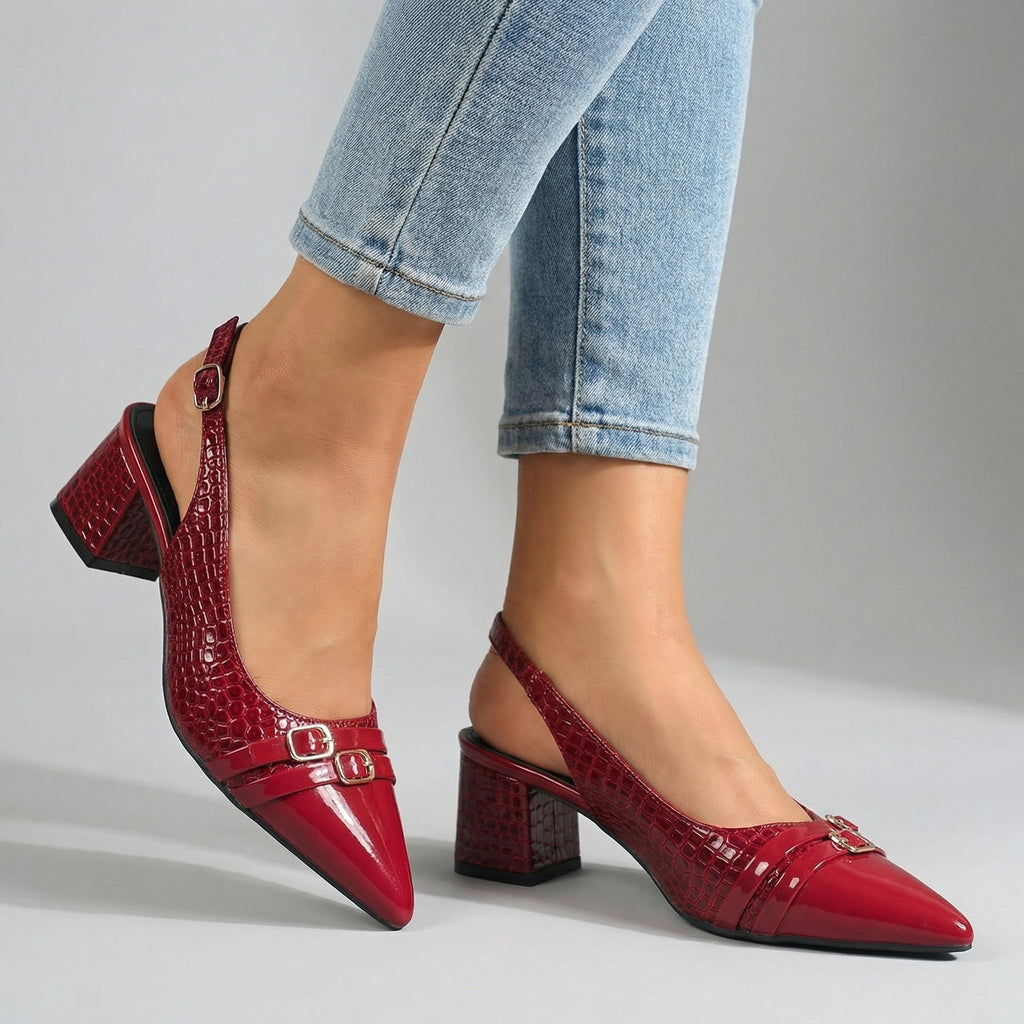 Valentina Two-Tone Court Heels - Color:Burgundy;Size:36