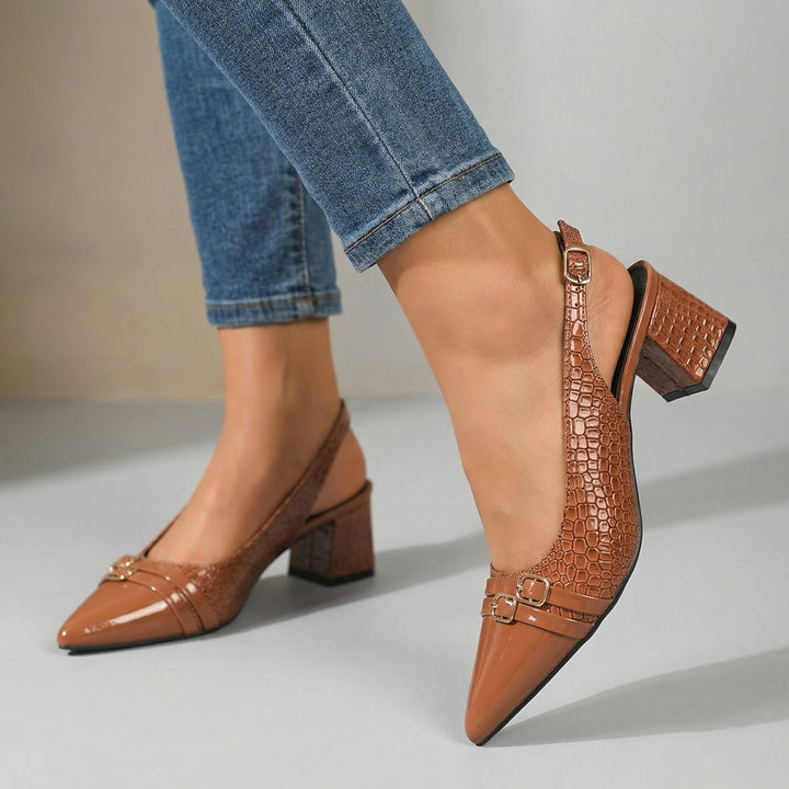 Valentina Two-Tone Court Heels - Color:Caramel;Size:36